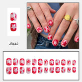 Short Round Head Fake Nails Y2K Girls Press on Nails Pink Star Designs Party Holiday Charms Manicure Women False Nails Patches